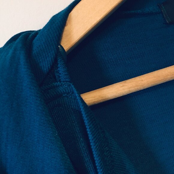 Peacock Blue Button Wrapover Handkerchief Hem Sweater - Picture 7 of 16